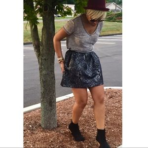French Connection Black Printed Metallic Skirt